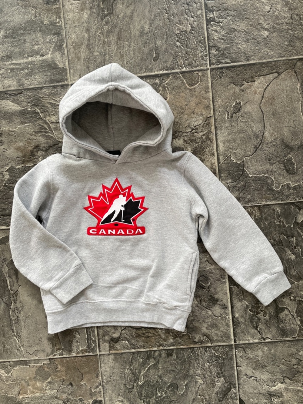 HOCKEY CANADA Officially Licensed Kids Gray Sporty Athletic Hoodie w Logo Patch